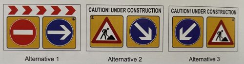 Figyelmeztető / terelő tábla, ideiglenes