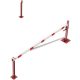 Swing barrier with bracing tube and pull rope reinforcement to be fixed by plugs