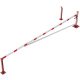 Swing barrier with bracing tube and pull rope reinforcement to be fixed by plugs