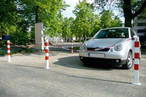 Barrier chain post steel tube 70 x 70 mm locking mechanism, with Euro profile cylinder lock